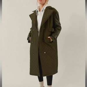 Never worn quilted olive trench coat